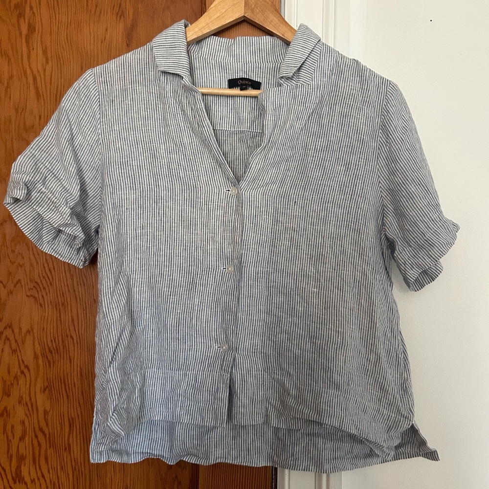 Quince Blue and White Striped linen Shirt